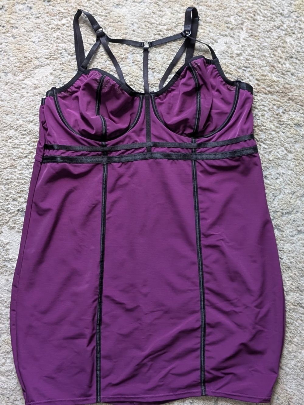 Torrid Plus Size Purple Bodycon Teddy with Black Cage Trim Lingerie Sexy